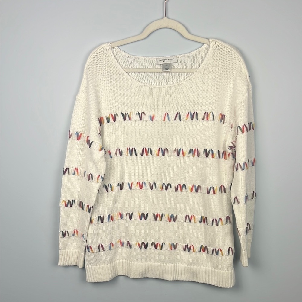 Christopher & Banks petite large multicolor crewneck sweater